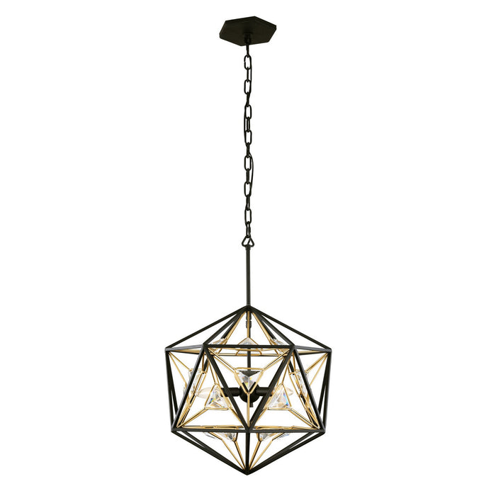 Varaluz 353P03MBFG Three Light Pendant, Matte Black/French Gold