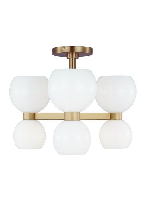 Visual Comfort Studio KSF1036BBSMG Six Light Semi Flush Mount, Burnished Brass with Milk White Glass