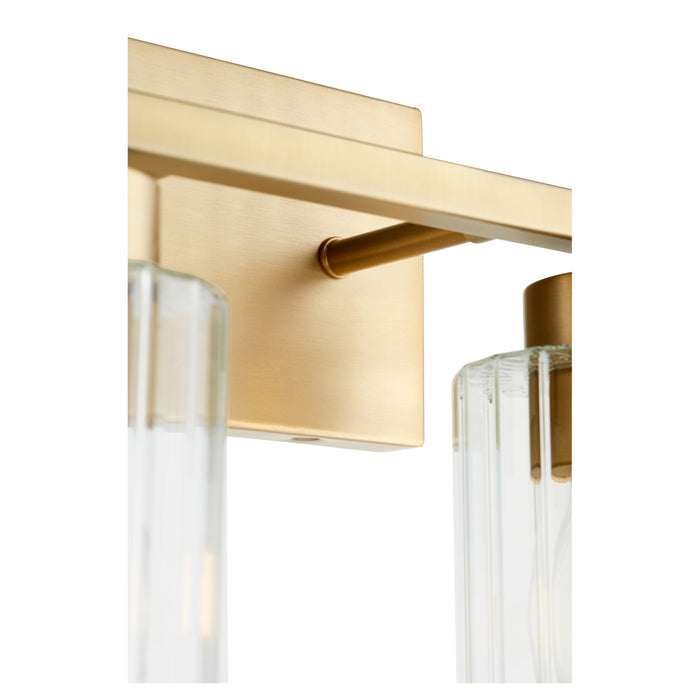 Quorum 501-3-280 Three Light Vanity, Aged Brass w/ Clear Fluted Glass