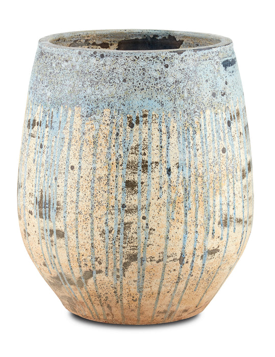 Currey and Company 2200-0005 Planter, Antique White / Blue Drip
