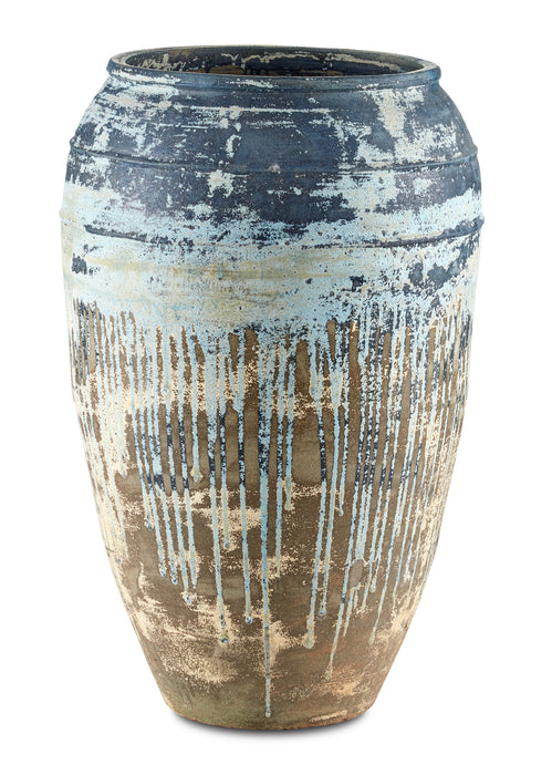 Currey and Company 2200-0007 Planter, Antique White / Blue Drip