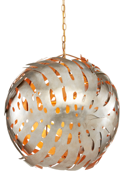Currey and Company 9000-0841 Three Light Chandelier, Contemporary Silver Leaf/Contemporary Gold Leaf
