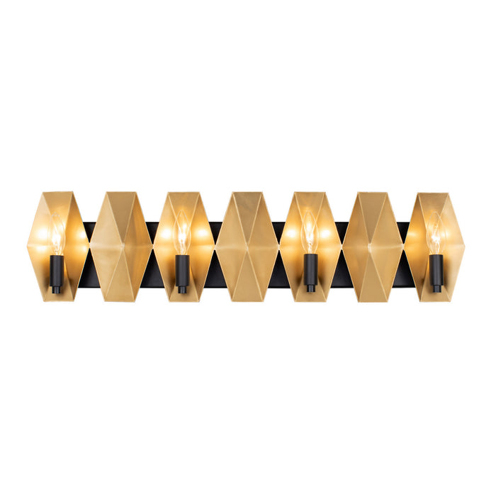 Varaluz 361B04MBFG Four Light Bath, Matte Black/French Gold