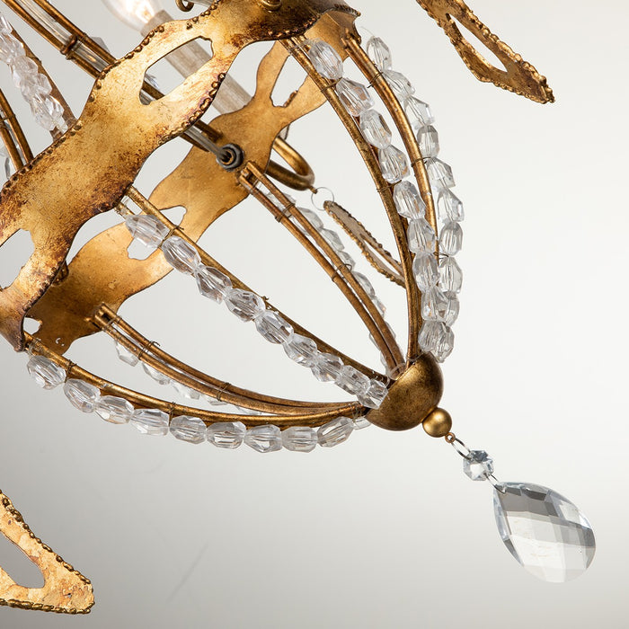 Lucas + McKearn CH1036-3 Three Light Chandelier, Gold Leaf W/Antique