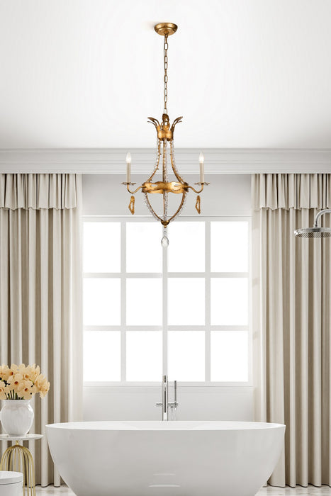 Lucas + McKearn CH1036-3 Three Light Chandelier, Gold Leaf W/Antique