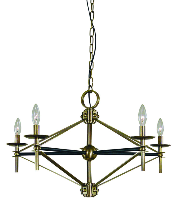 Framburg L1025 AB/MBLACK Five Light Chandelier, Antique Brass with Matte Black Accents
