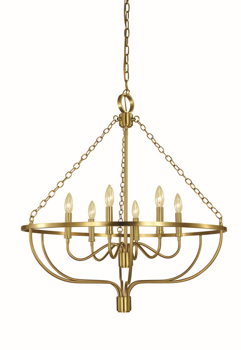Framburg 5680 BR Six Light Chandelier, Brushed Brass