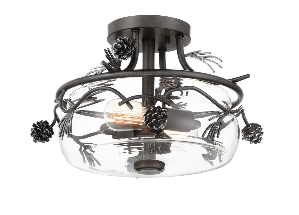 Minka-Lavery 2753-694 Two Light Semi Flush Mount, Weathered Spruce W/ Silver