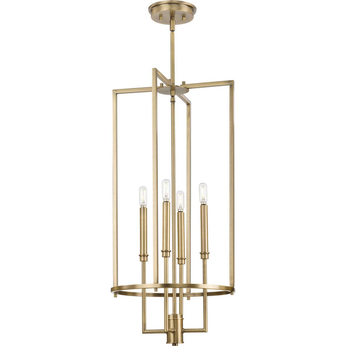 Progress Lighting P500363-163 Four Light Foyer Chandelier, Vintage Brass