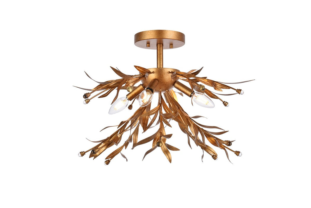 Elegant Lighting LD810F19GL Four Light Flush Mount, Gold Leaf