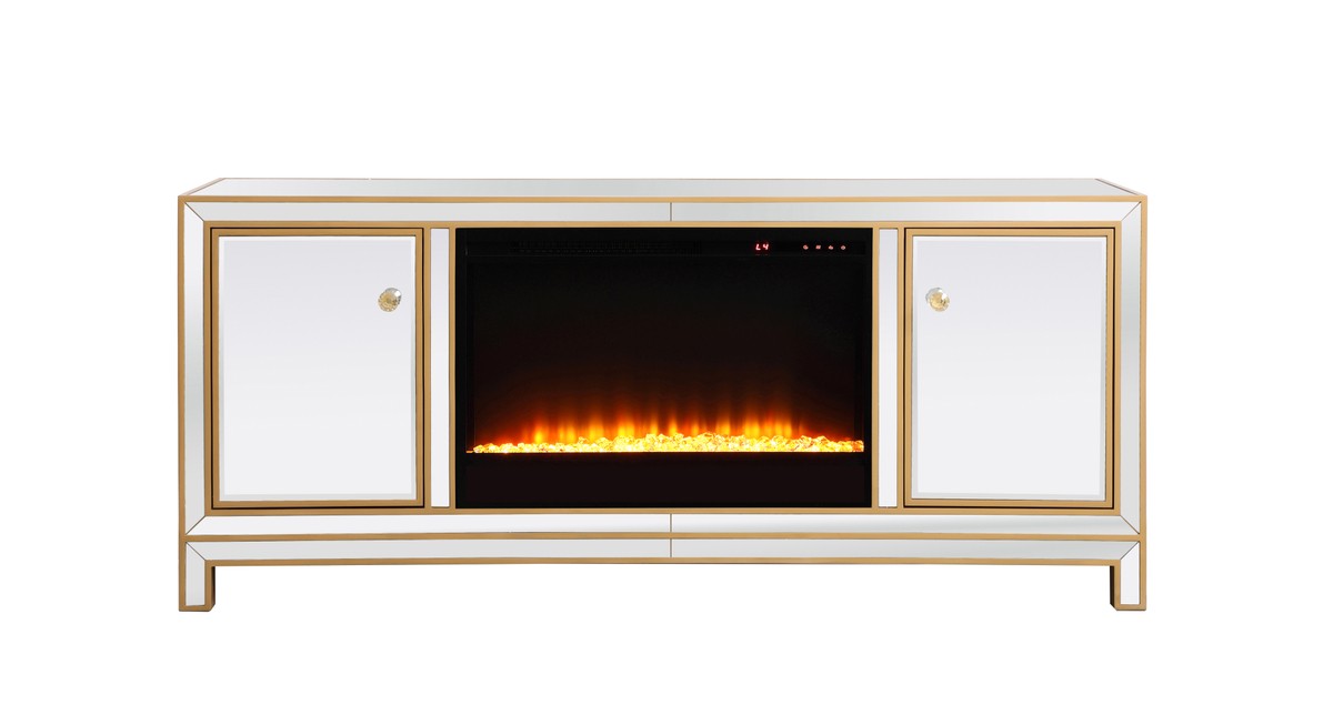 Elegant Lighting MF701G-F2 TV Stand with Fireplace, Gold
