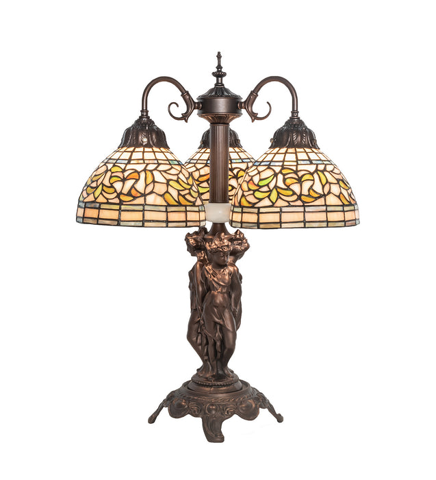 Meyda Tiffany 245480 Three Light Table Lamp, Mahogany Bronze