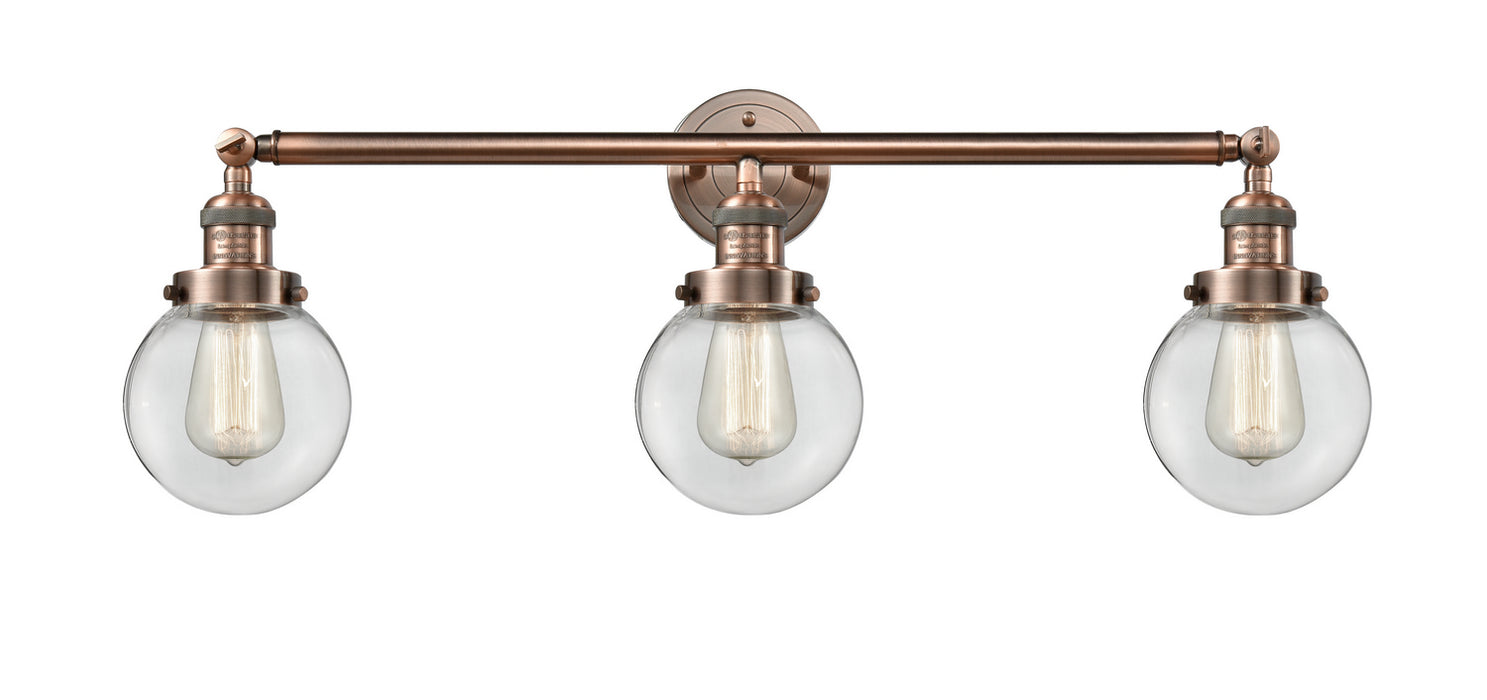 Innovations 205-AC-G202-6 Three Light Bath Vanity, Antique Copper