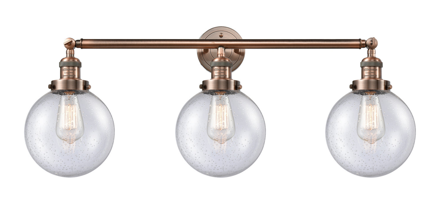 Innovations 205-AC-G204-8 Three Light Bath Vanity, Antique Copper
