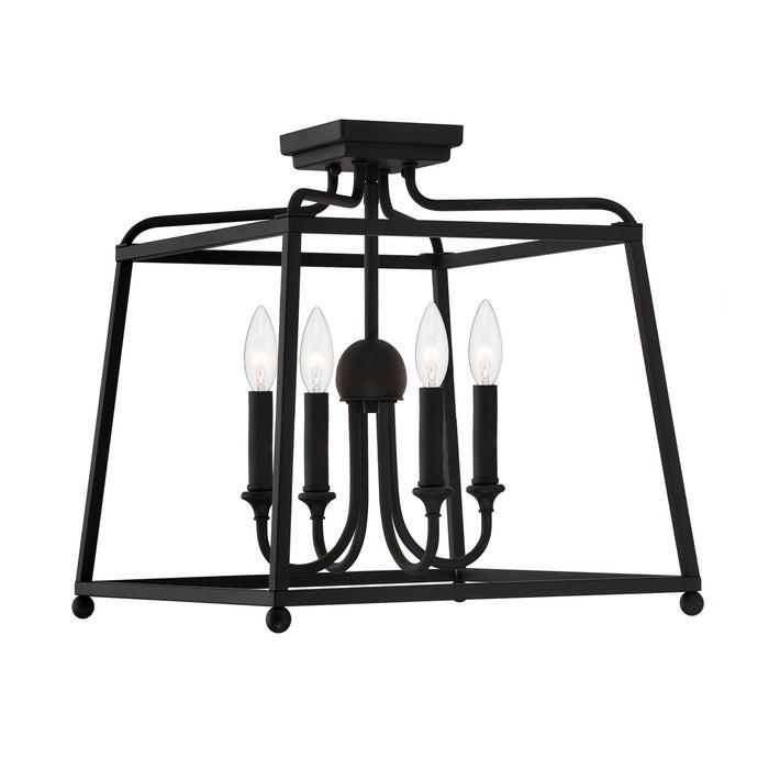 Crystorama 2243-BF_NOSHADE Four Light Semi Flush Mount, Black Forged