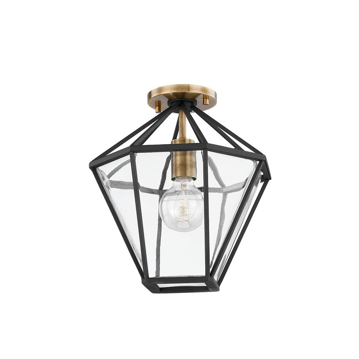 Troy Lighting C8211-PBR/TBK One Light Semi Flush Mount, Patina Brass/Textured Black