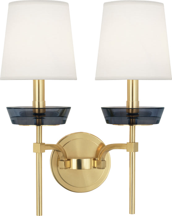 Robert Abbey 609 Two Light Wall Sconce, Modern Brass w/ Smoke Crystal