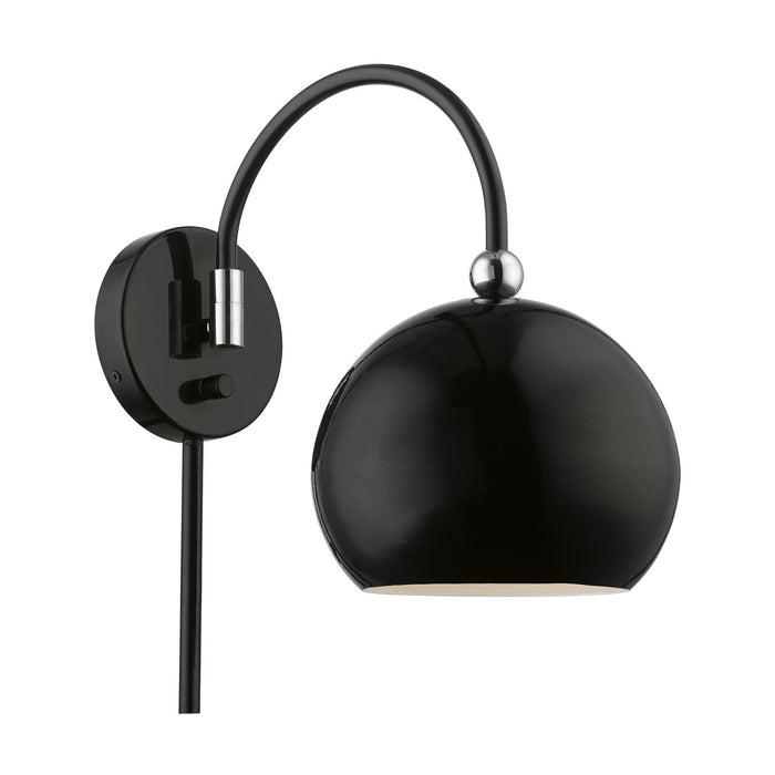 Livex Lighting 45489-68 One Light Swing Arm Wall Lamp, Shiny Black w/Polished Chrome