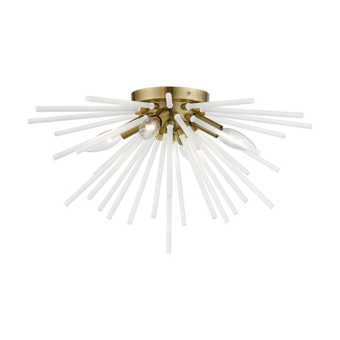 Livex Lighting 48820-01 Four Light Flush Mount, Antique Brass