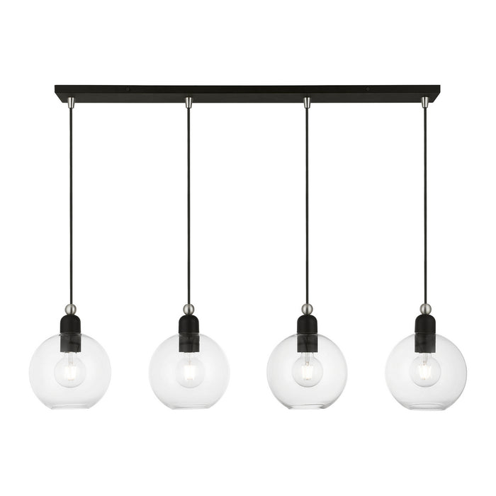Livex Lighting 48976-04 Four Light Linear Chandelier, Black w/Brushed Nickel