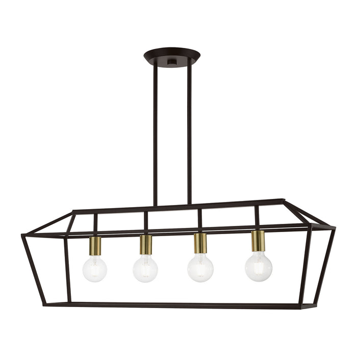Livex Lighting 49437-07 Four Light Linear Chandelier, Bronze w/Antique Brass