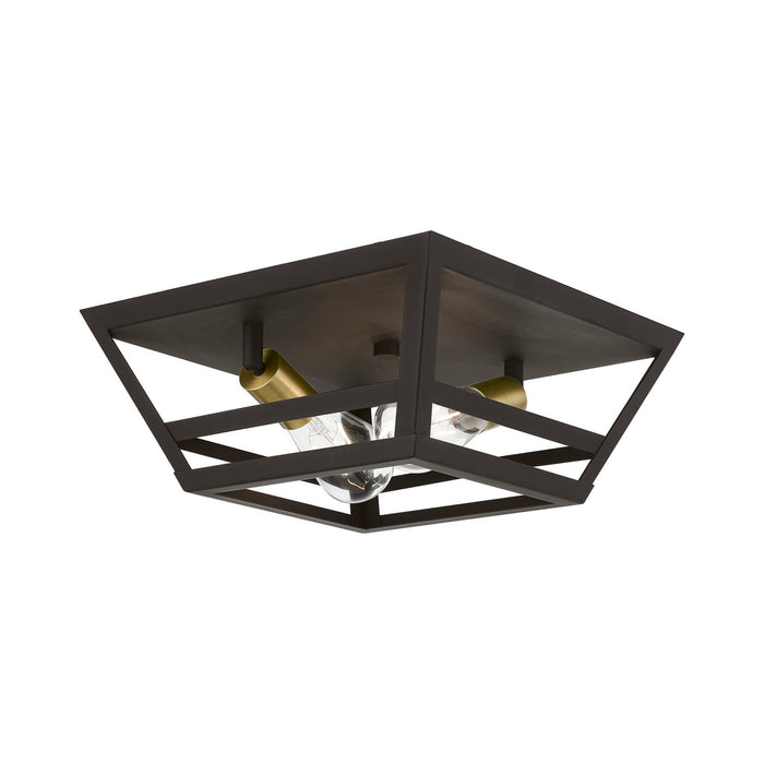 Livex Lighting 49560-07 Two Light Flush Mount, Bronze w/Antique Brass