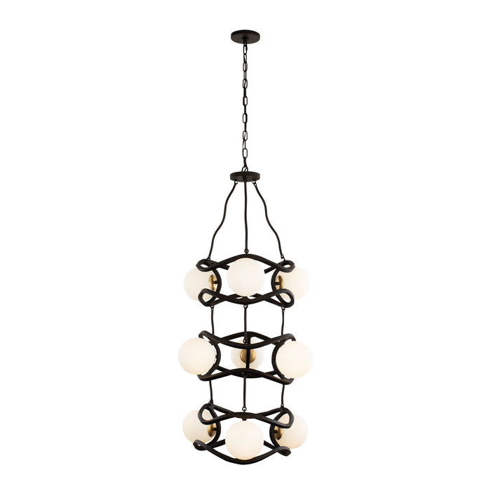 Varaluz 374F09CBFG Nine Light Foyer Pendant, Carbon/French Gold