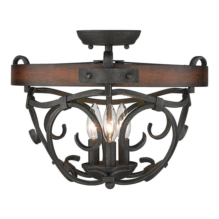 Golden 1821-3SF BI Three Light Semi-Flush Mount, Black Iron