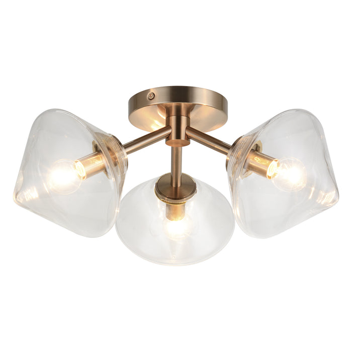 Matteo Lighting X81743AGCL Three Light Ceiling Mount, Aged Gold Brass