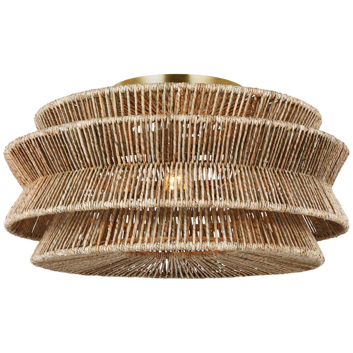 Visual Comfort Signature CHC 4017AB/NAB LED Semi-Flush Mount, Antique-Burnished Brass and Natural Abaca