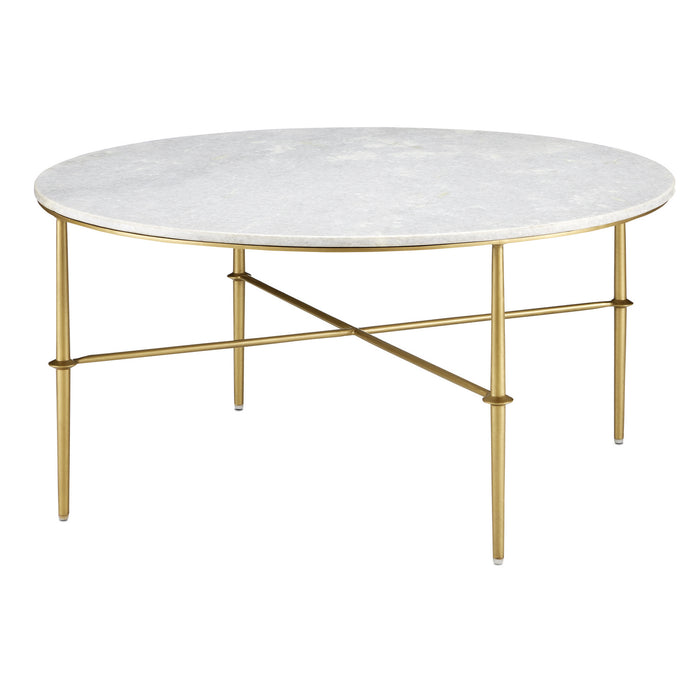 Currey and Company 4000-0145 Cocktail Table, White/Antique Brass