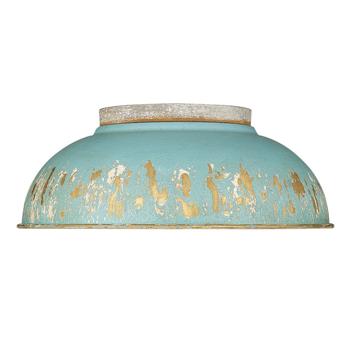 Golden 0865-FM AGV-TEAL Two Light Flush Mount, Aged Galvanized Steel