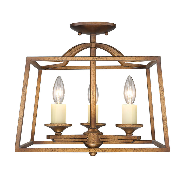 Golden 3072-SF GG Three Light Semi-Flush Mount, Grecian Gold