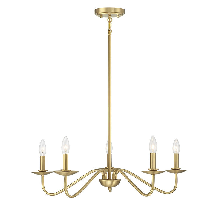 Meridian M100120NB Five Light Chandelier, Natural Brass