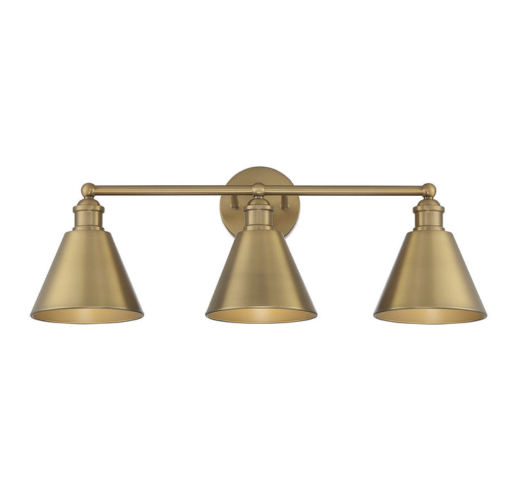 Meridian M80064NB Three Light Bathroom Vanity Light, Natural Brass