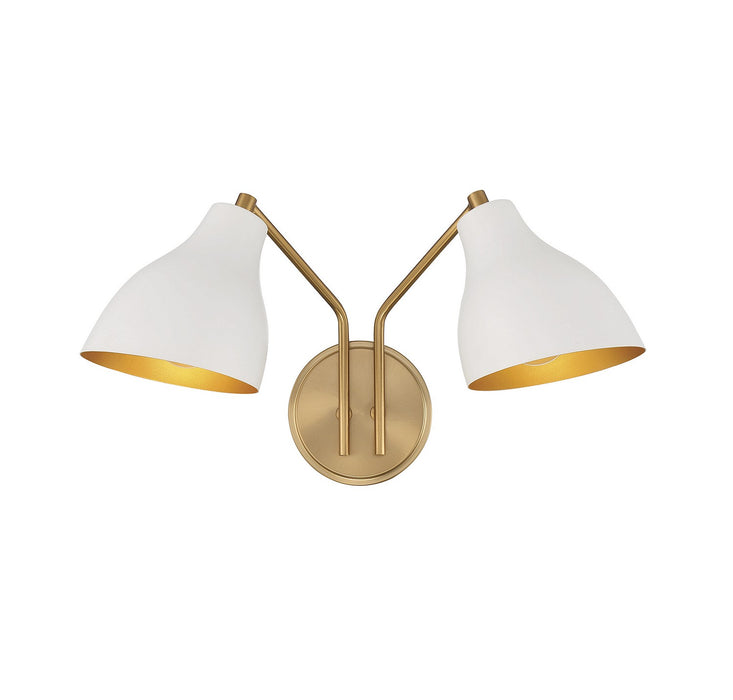 Meridian M90075WHNB Two Light Wall Sconce, White with Natural Brass