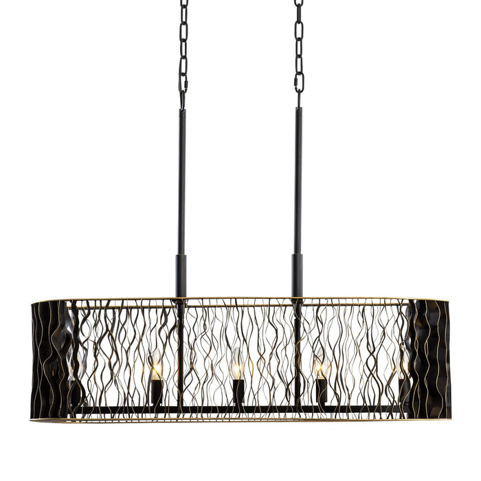 Varaluz 380N05MBFG Five Light Linear Pendant, Matte Black/French Gold