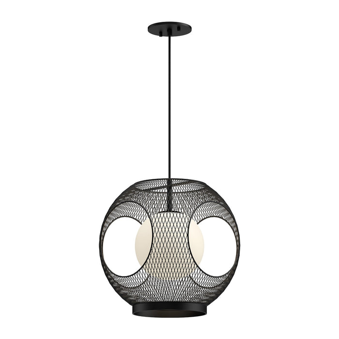 Kuzco Lighting EP56913-BK/OP One Light Exterior Pendant, Black/Opal Glass
