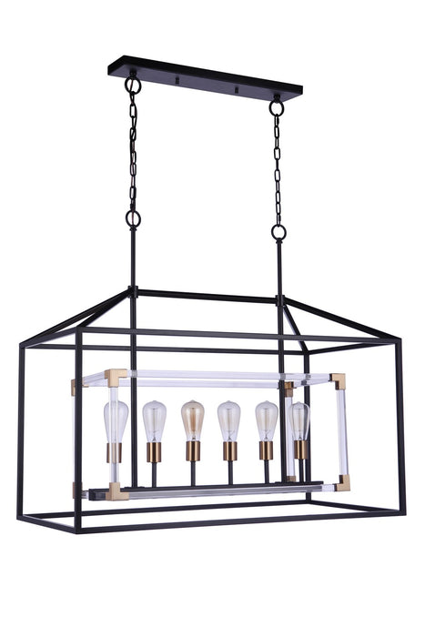 Craftmade 58076-FBSB Six Light Island Pendant, Flat Black/Satin Brass