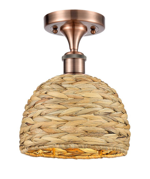 Innovations 516-1C-AC-RBD-8-NAT One Light Semi-Flush Mount, Antique Copper