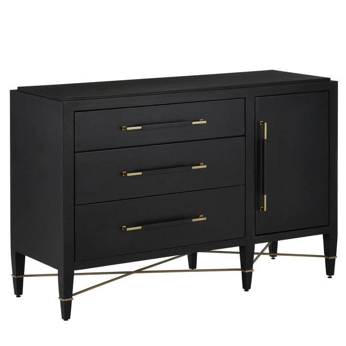 Currey and Company 3000-0250 Chest, Black Lacquered Linen/Champagne