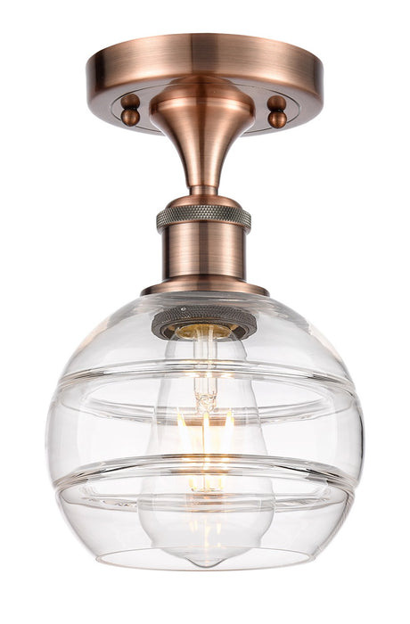 Innovations 516-1C-AC-G556-6CL One Light Semi-Flush Mount, Antique Copper