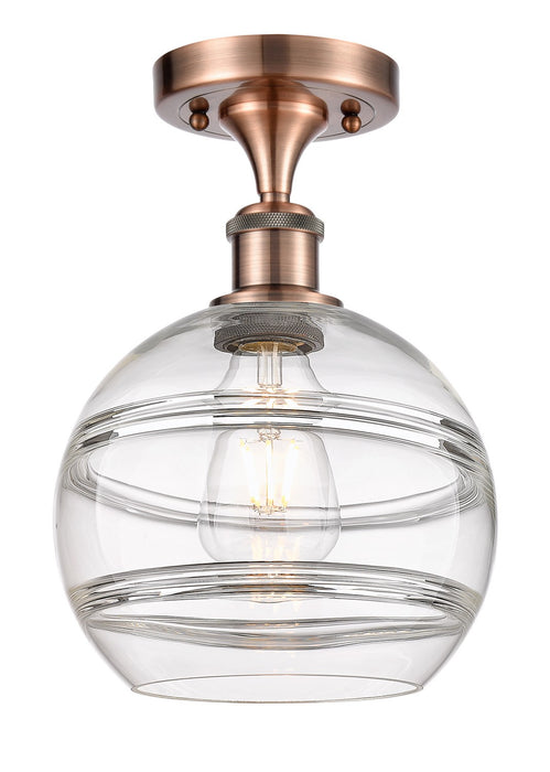 Innovations 516-1C-AC-G556-8CL One Light Semi-Flush Mount, Antique Copper