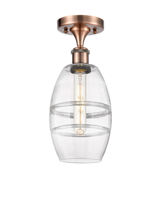 Innovations 516-1C-AC-G557-6CL One Light Semi-Flush Mount, Antique Copper