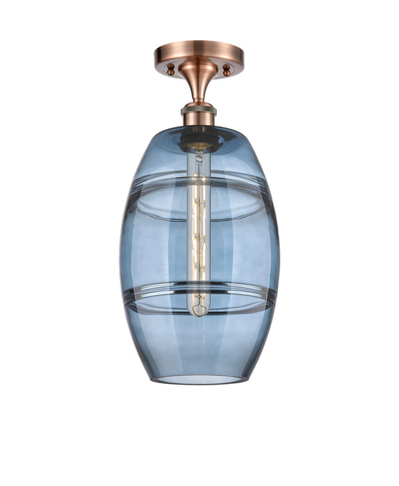 Innovations 516-1C-AC-G557-8BL One Light Semi-Flush Mount, Antique Copper