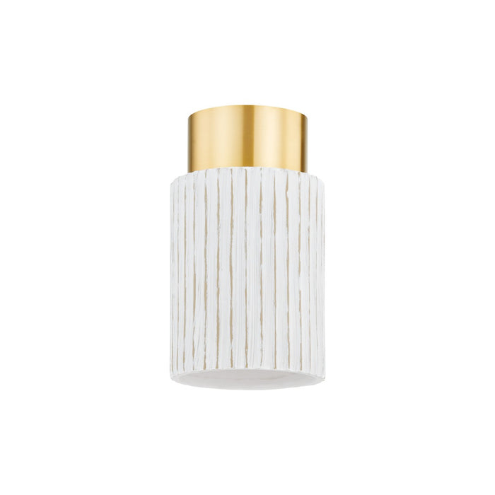 Mitzi H830501-AGB/CWB One Light Flush Mount, Aged Brass/ Ceramic Whitewash Bisque