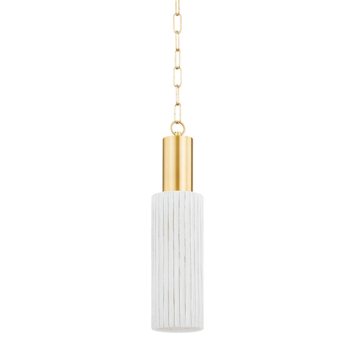 Mitzi H830701-AGB/CWB One Light Pendant, Aged Brass/ Ceramic Whitewash Bisque