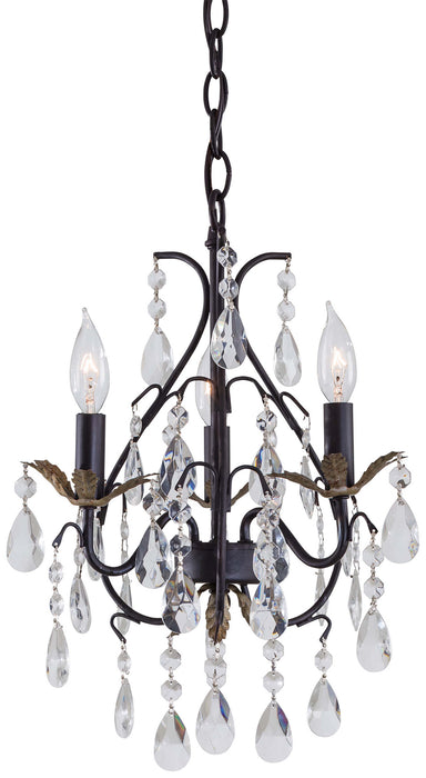 Minka-Lavery 3122-301 Three Light Mini Chandelier, Castlewood Walnutt W/ Silver Highlights