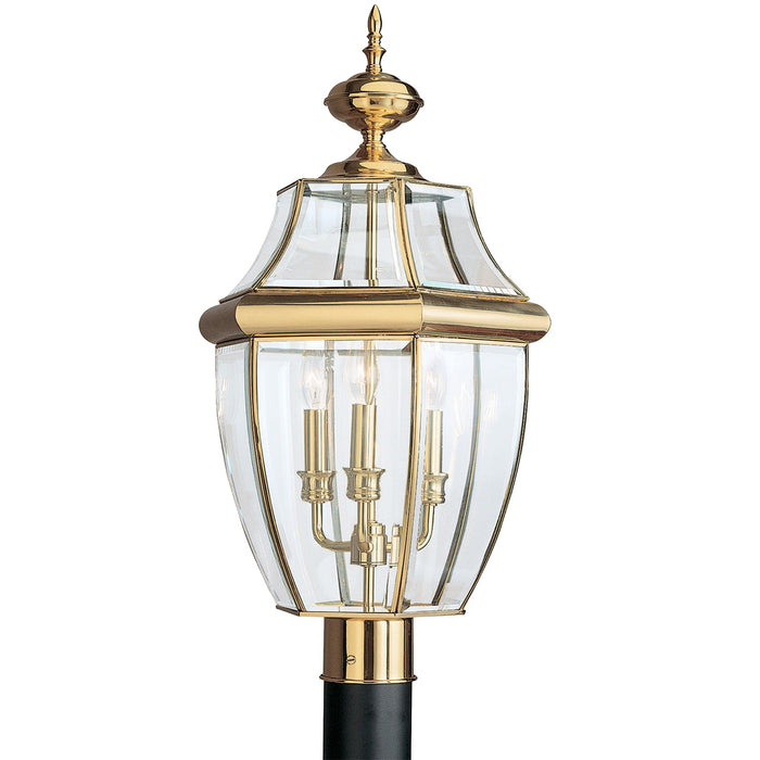 Generation Lighting 8239-02 Three Light Outdoor Post Lantern, Polished Brass