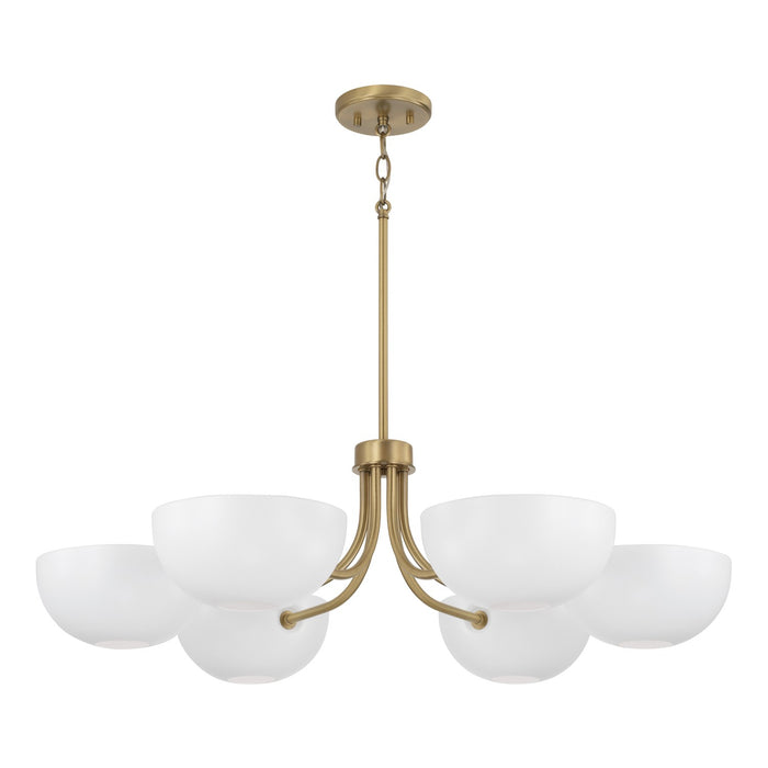 Capital Lighting 451461AW Six Light Chandelier, Aged Brass and White